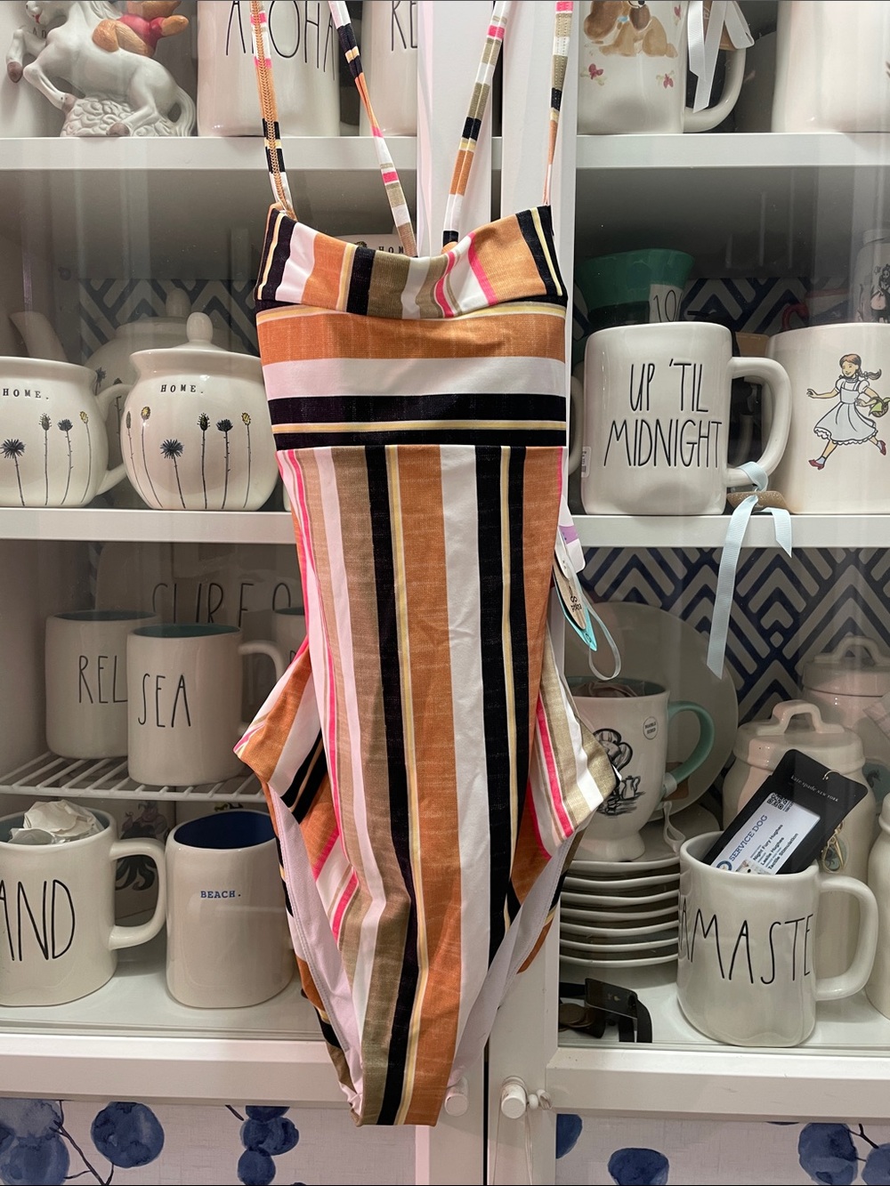 Prana Striped Multicolor One-Piece Swimsuit - Pink, Orange & Black Stripes